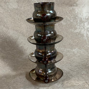 Set of Four French Silver-Plated Bouillon Cups with Wooden Handles and Saucers