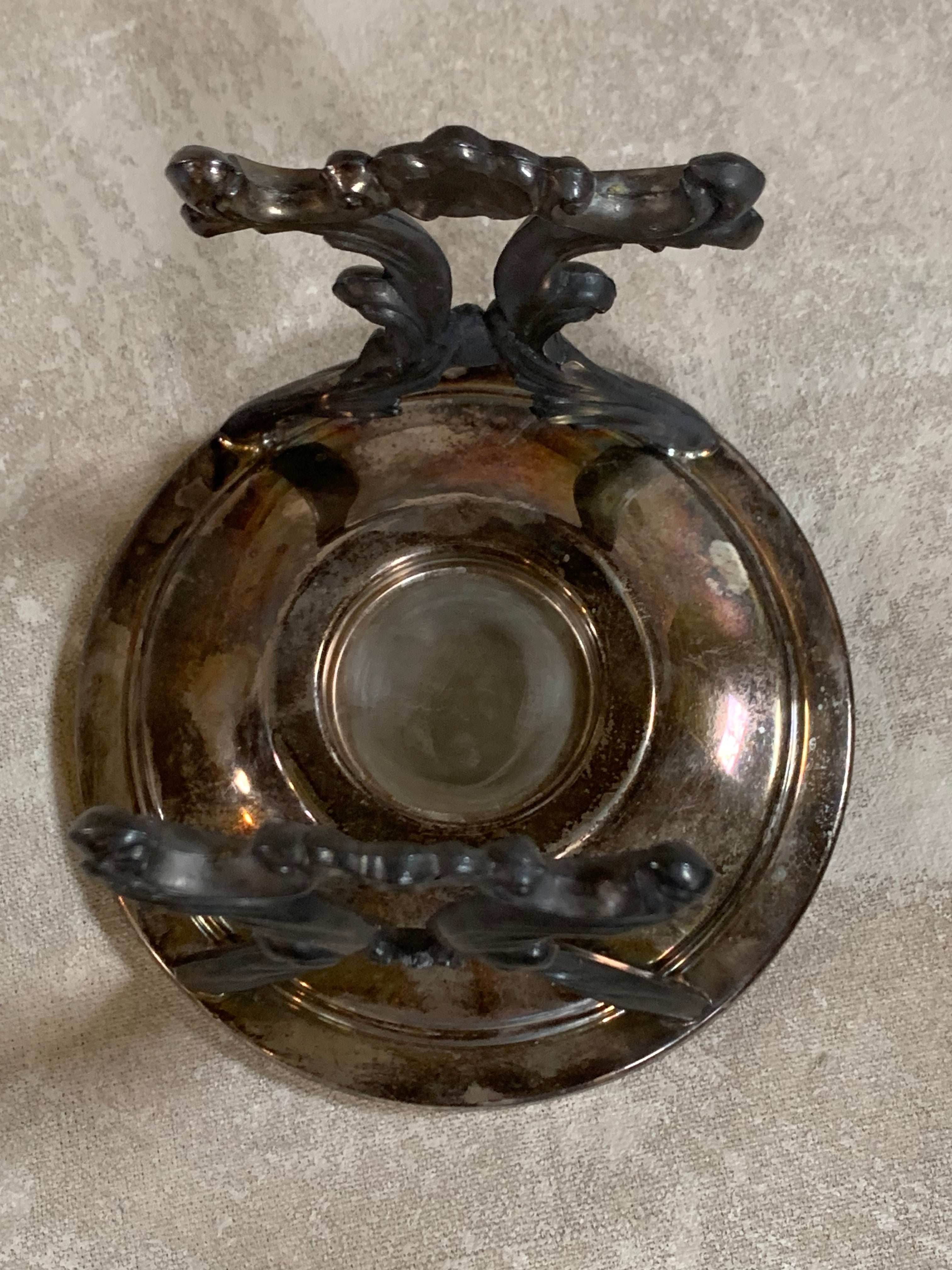 F.B. Rogers Silver Co. Gravy Boat on Rococo Warming Stand, Complete