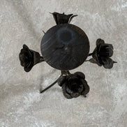 Hand-Fabricated Iron Rose Candleholder | Pillar Candle Spike | Tripod Bouquet Base | Wire-Wrapped Stem | Dark Patina | Folk Metalwork | Romantic Gothic Decor