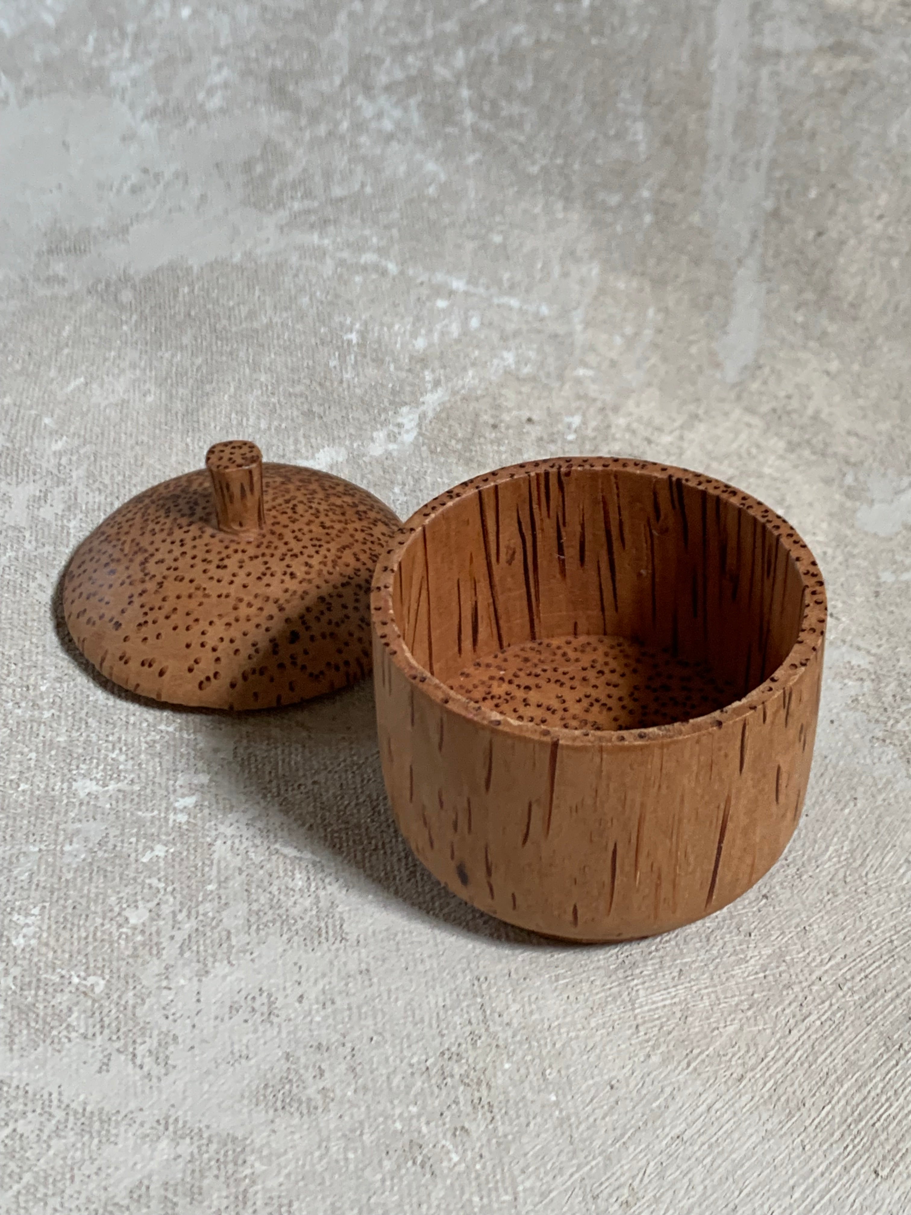 Coconut Palm Wood Turned Lidded Trinket Box | Natural Vascular Grain | Domed Lid | Folk Craft | Southeast Asia | Mid-Century | Vanity Jewelry Box