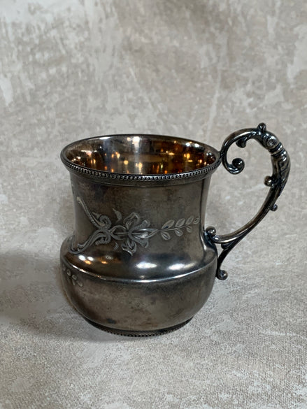 Monarch Silver Co. Triple Plate Victorian Christening Cup, Engraved Floral, Pattern 95
