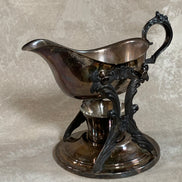 F.B. Rogers Silver Co. Gravy Boat on Rococo Warming Stand, Complete