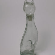 Mid-Century Style Figural Glass Cat Decanter, Green Tint, Made in Taiwan