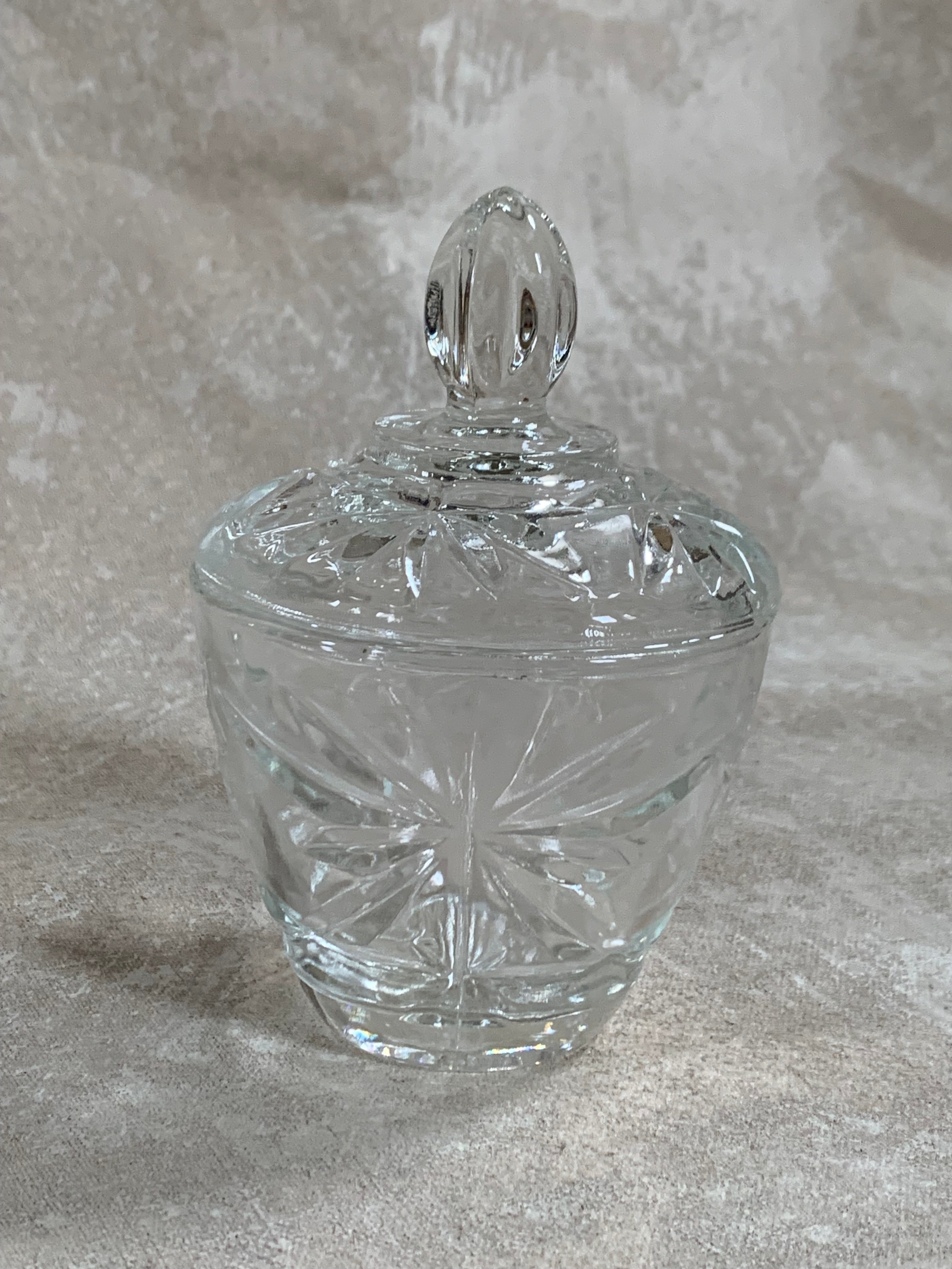 Cut Glass Lidded Candy Jar, Starburst Pattern, Mid-Century