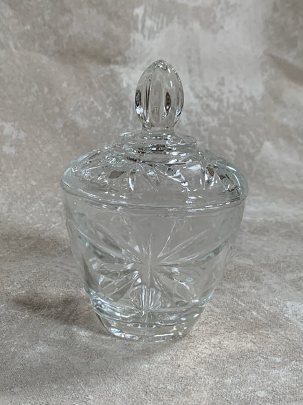 Cut Glass Lidded Candy Jar, Starburst Pattern, Mid-Century