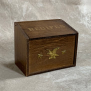 Vintage Japanese Export Wood Recipe Box | Patriotic Eagle & Stars | Gold Lettering | Made in Japan | 1950s–1960s | Mid-Century Kitchen