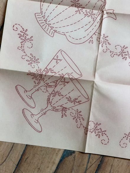 Vintage Aunt Martha's Hot Iron Transfer #3661 "Dishes for Tea Towels," Teapot, Teacup & Goblet Embroidery Pattern, Uncut