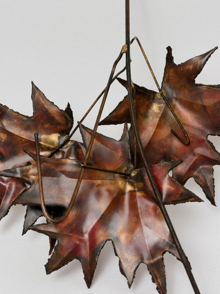 Flame-Painted Copper Maple Leaf Sculpture Spray, Torch-Cut Metal Art