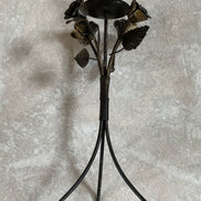 Hand-Fabricated Iron Rose Candleholder | Pillar Candle Spike | Tripod Bouquet Base | Wire-Wrapped Stem | Dark Patina | Folk Metalwork | Romantic Gothic Decor