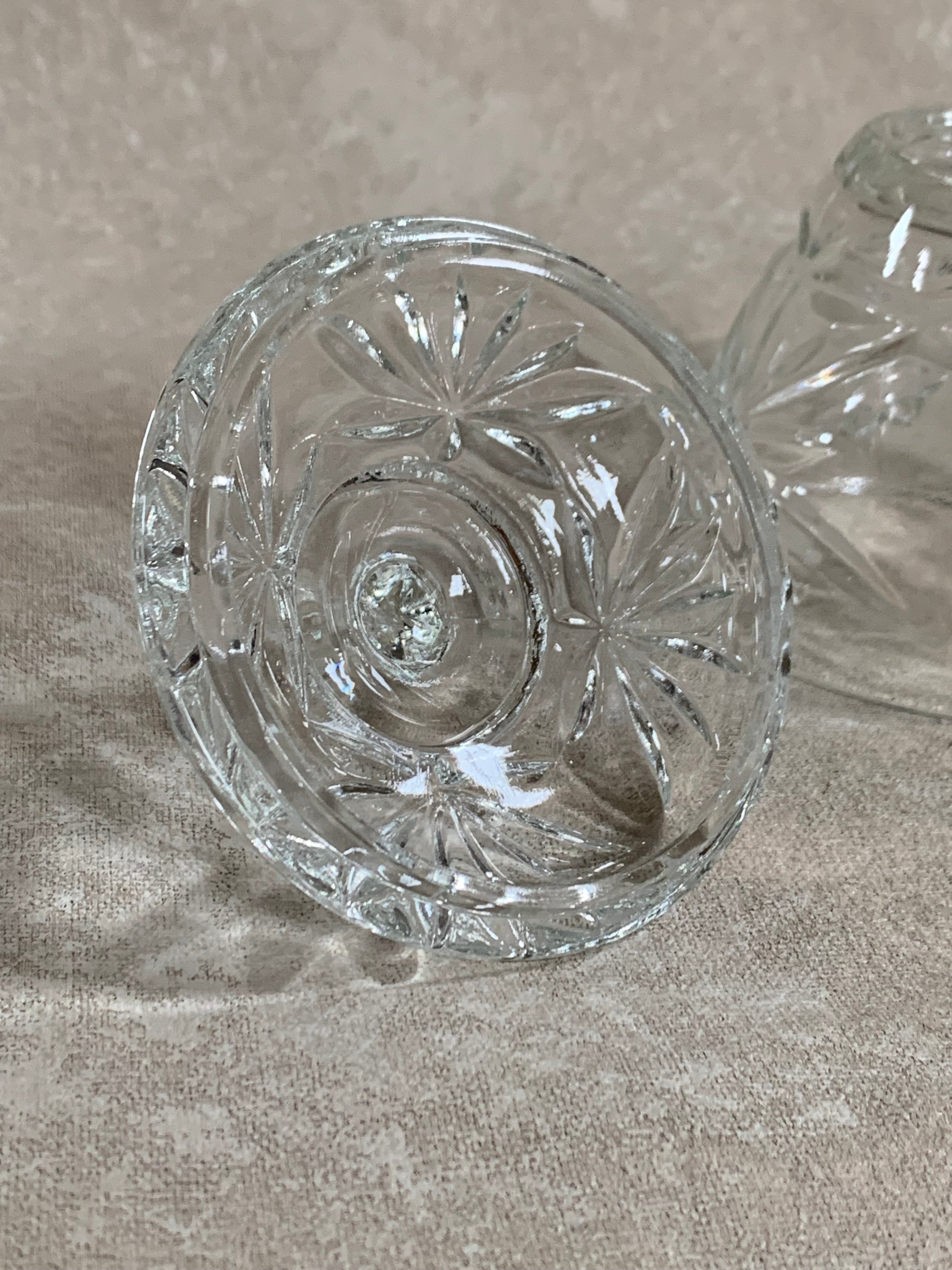 Cut Glass Lidded Candy Jar, Starburst Pattern, Mid-Century