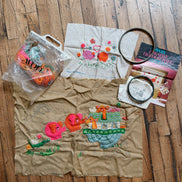 Vintage Avon Creative Needlecraft Crewel Embroidery Kits, Noah's Ark & Piglets and Posies, Started, Set of 2 with Hoops & Yarn