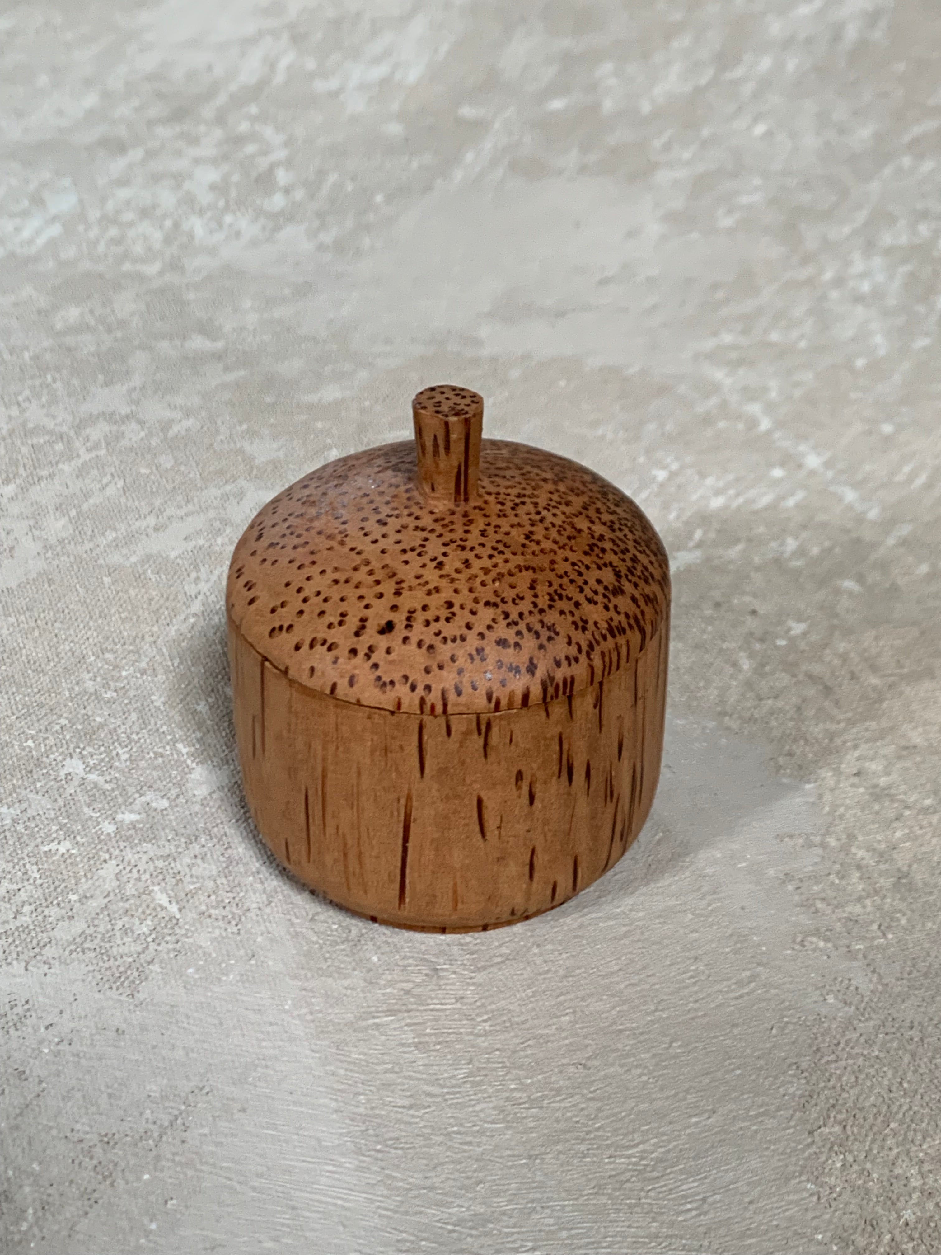 Coconut Palm Wood Turned Lidded Trinket Box | Natural Vascular Grain | Domed Lid | Folk Craft | Southeast Asia | Mid-Century | Vanity Jewelry Box