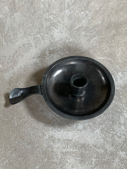 Antique Pewter Chamber Candlestick | Paddle Handle | Drip Tray | Struck Touch Mark | Taper Candle Holder | Colonial Style | American or English Pewter