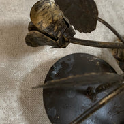 Hand-Fabricated Iron Rose Candleholder | Pillar Candle Spike | Tripod Bouquet Base | Wire-Wrapped Stem | Dark Patina | Folk Metalwork | Romantic Gothic Decor