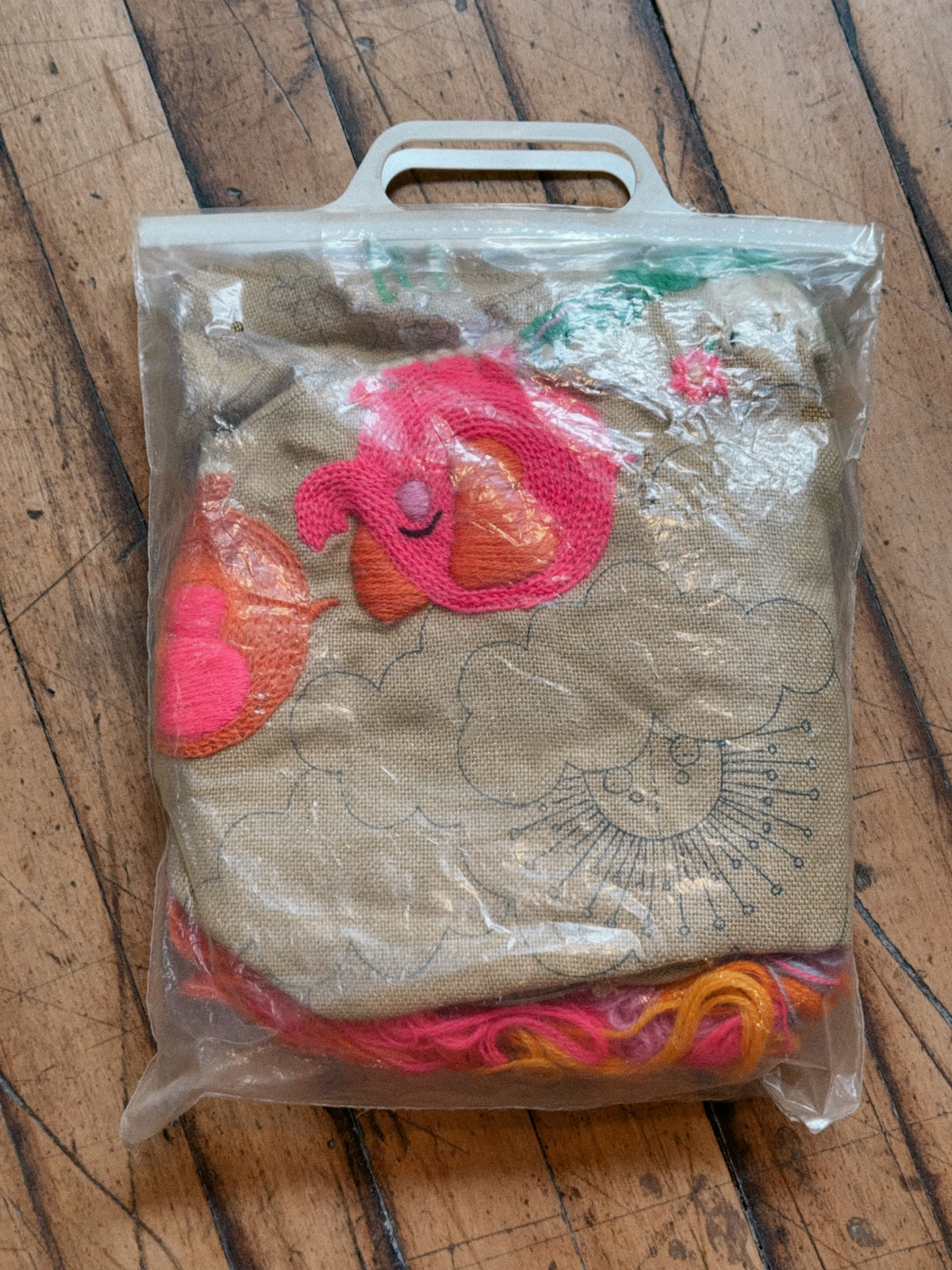 Vintage Avon Creative Needlecraft Crewel Embroidery Kits, Noah's Ark & Piglets and Posies, Started, Set of 2 with Hoops & Yarn
