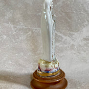 Base inscription Mexico on turned wood pedestal of Fatima ceramic figurine — 1950s provenance
