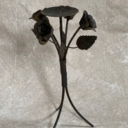 Hand-Fabricated Iron Rose Candleholder | Pillar Candle Spike | Tripod Bouquet Base | Wire-Wrapped Stem | Dark Patina | Folk Metalwork | Romantic Gothic Decor