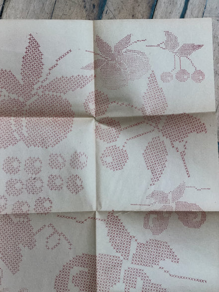 Vintage Aunt Martha's Hot Iron Transfer #9360 "Fruit Motifs in Cross Stitch," Uncut Tea Towel Embroidery Pattern