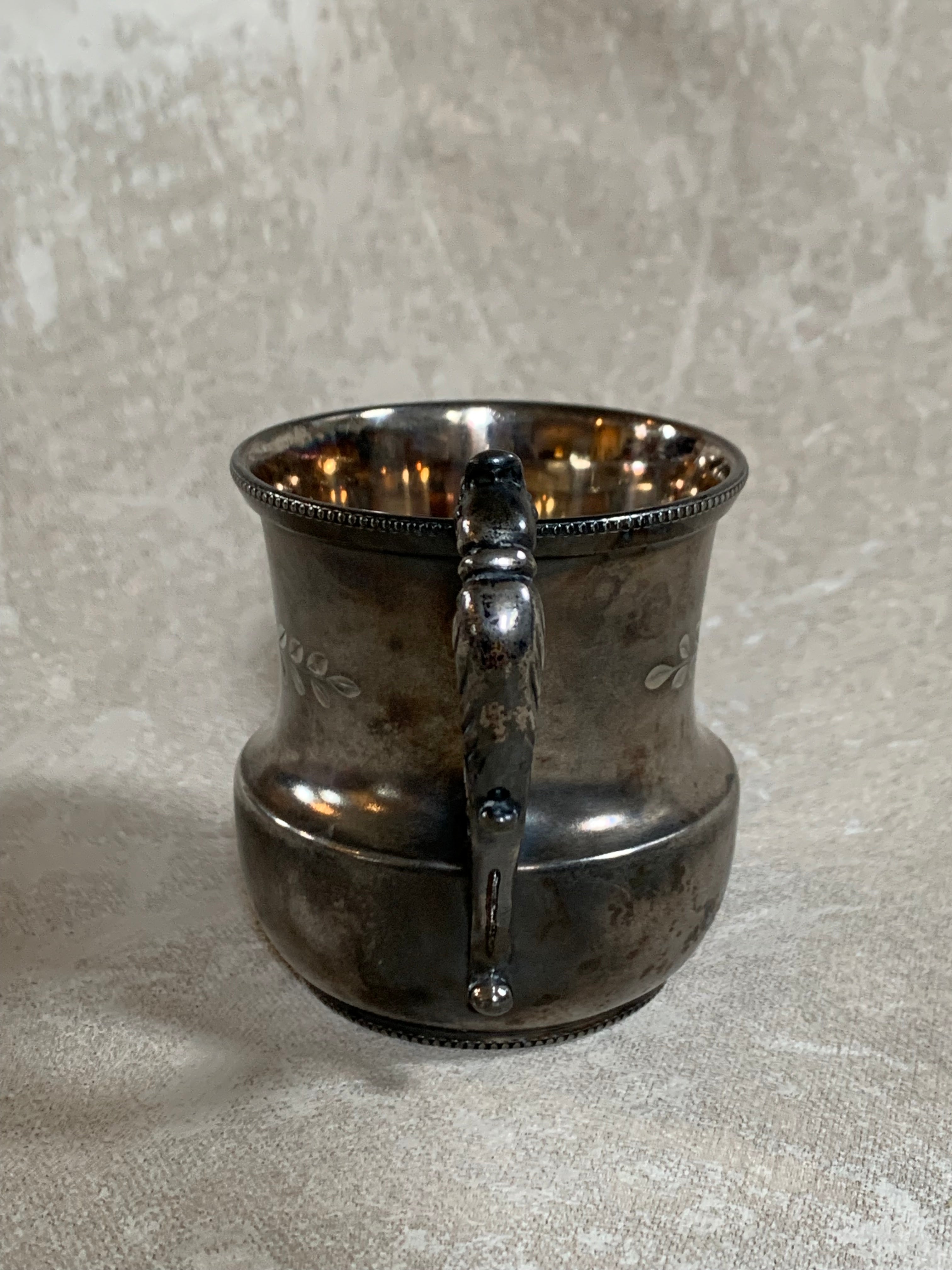 Monarch Silver Co. Triple Plate Victorian Christening Cup, Engraved Floral, Pattern 95