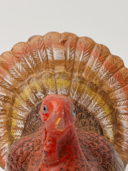 Vintage Thanksgiving Turkey Candle with Pumpkin, Hand-Painted Wax