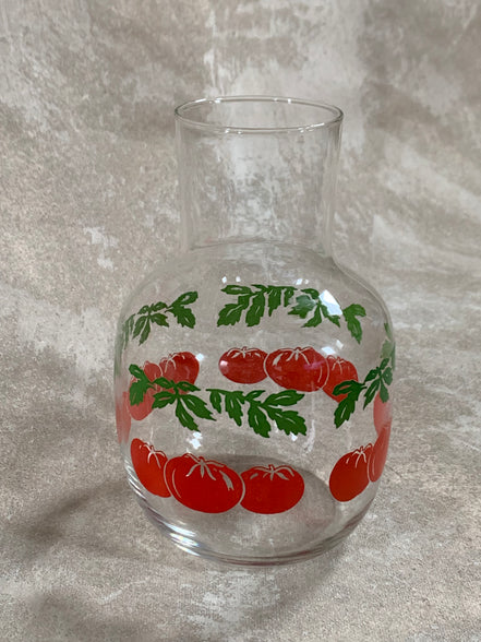 Mid-Century Clear Glass Tomato Carafe | Silk-Screened Decoration | c. 1950s–1960s