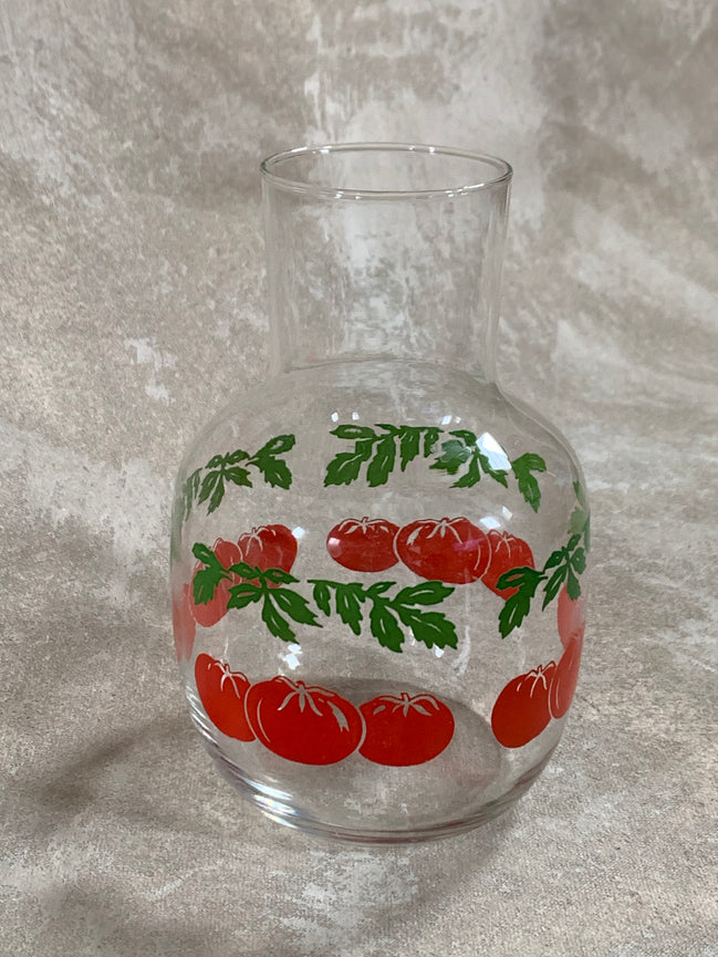 Mid-Century Clear Glass Tomato Carafe | Silk-Screened Decoration | c. 1950s–1960s