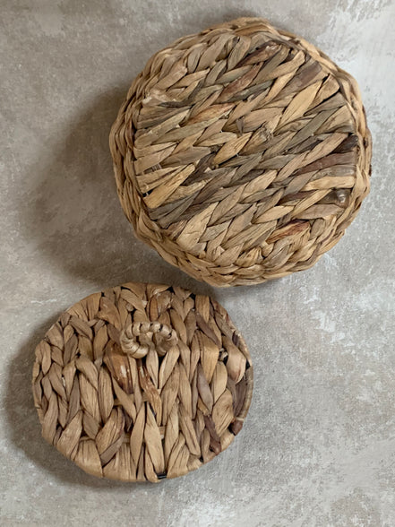 Water Hyacinth Coiled Lidded Basket, Southeast Asian Craft