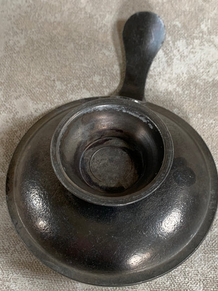 Antique Pewter Chamber Candlestick | Paddle Handle | Drip Tray | Struck Touch Mark | Taper Candle Holder | Colonial Style | American or English Pewter