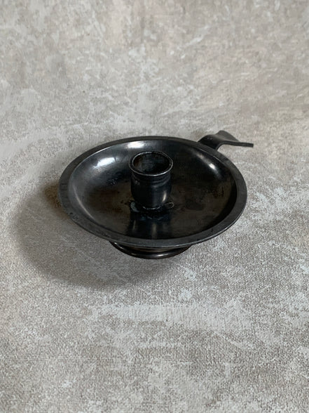 Antique Pewter Chamber Candlestick | Paddle Handle | Drip Tray | Struck Touch Mark | Taper Candle Holder | Colonial Style | American or English Pewter