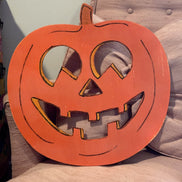 Handmade Wooden Jack-o'-Lantern Cutout, Hand-Painted Vintage Style