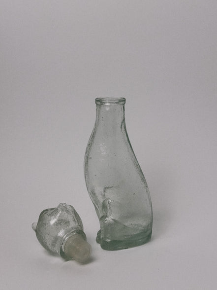Mid-Century Style Figural Glass Cat Decanter, Green Tint, Made in Taiwan
