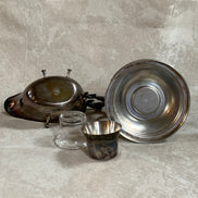 F.B. Rogers Silver Co. Gravy Boat on Rococo Warming Stand, Complete