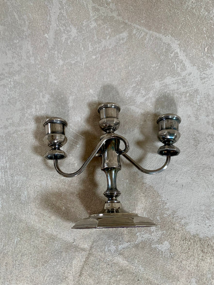 Silver plate candelabra arm detail showing S-curve form and cup holder — 1940s–1960s