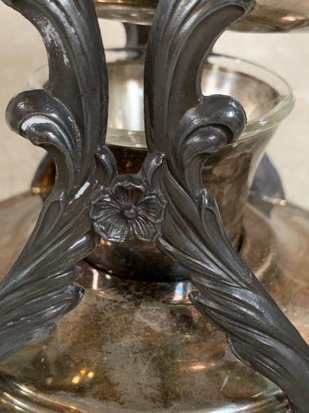 F.B. Rogers Silver Co. Gravy Boat on Rococo Warming Stand, Complete