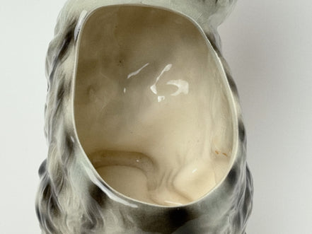 Vintage Ceramic Kitten Figurine with Glass Eyes, Gray and White