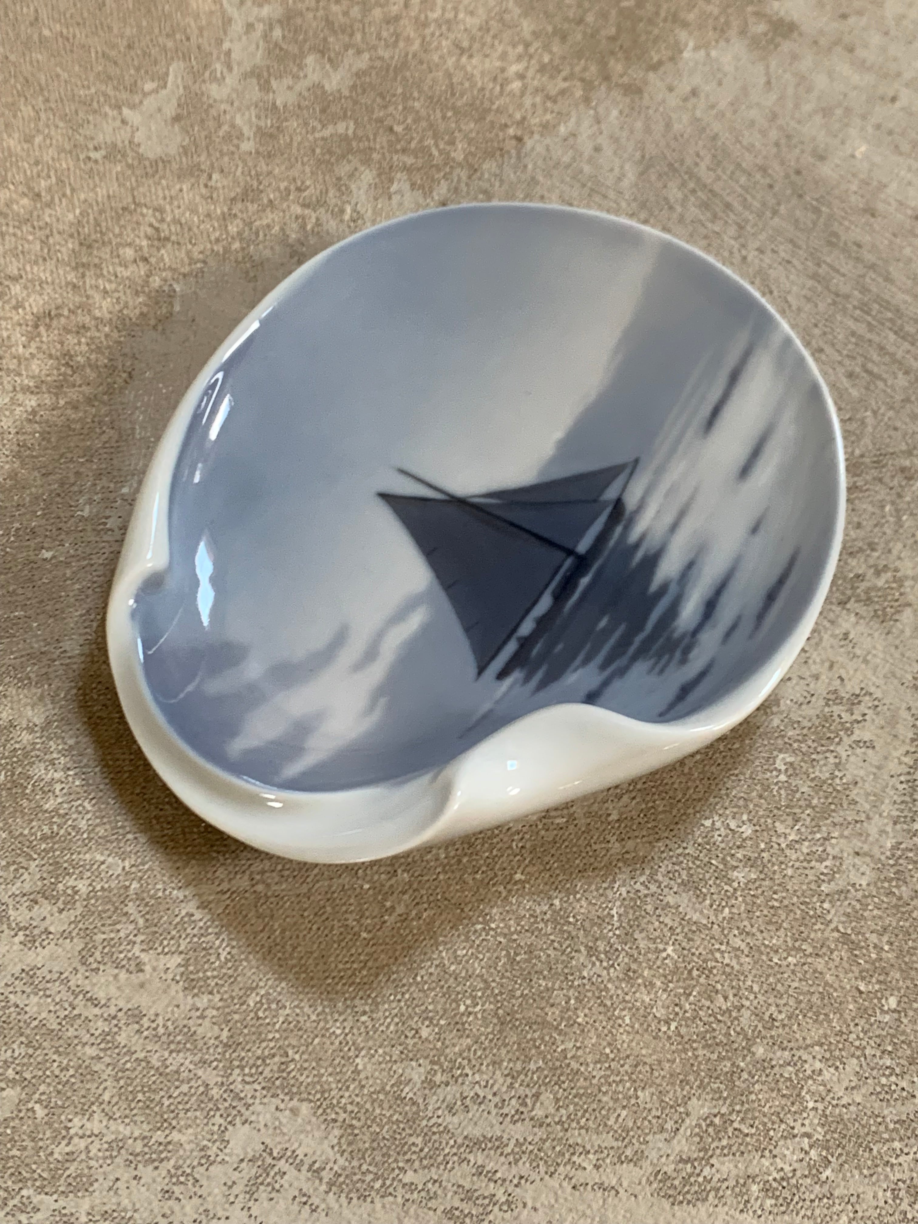 Bing & Grøndahl B&G Denmark Porcelain Trinket Dish | Sailboat Maritime Scene | Grisaille Underglaze | Made in Denmark | Model 474 | Danish Porcelain Collectible