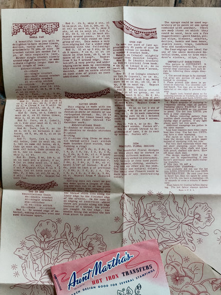 Vintage Aunt Martha's Hot Iron Transfer #3254 "14 Floral Motifs," Pansy, Rose & Sweet Pea Embroidery Pattern with Crochet Edgings