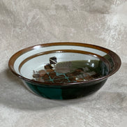 Apple Lane Pottery Bill Nagengast Serving Bowl | Wax Resist Botanical | Forest Green & Walnut | Original Bloomfield Hills Studio | July 1976 | Michigan Studio Porcelain