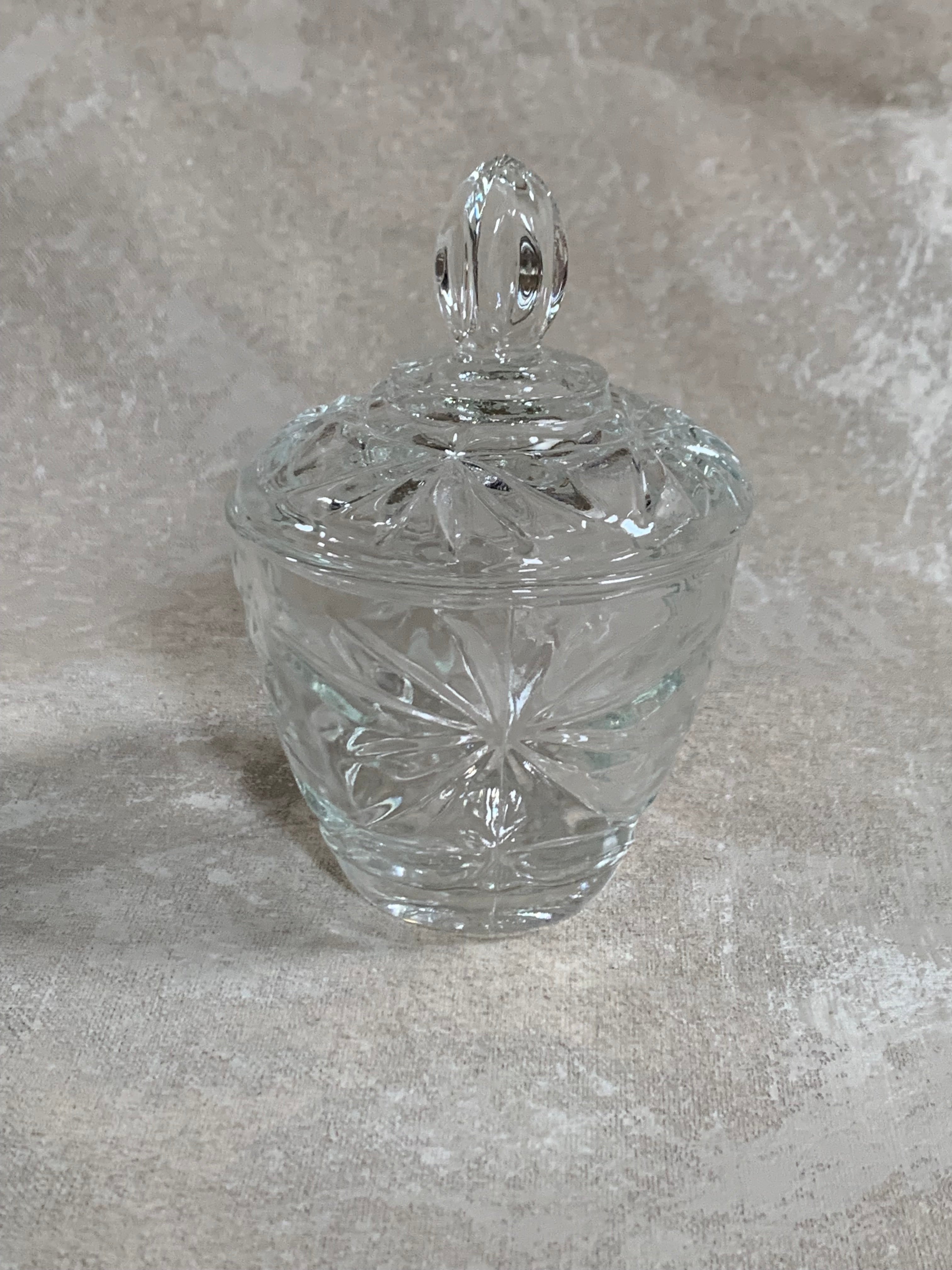 Cut Glass Lidded Candy Jar, Starburst Pattern, Mid-Century