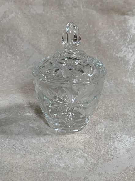 Cut Glass Lidded Candy Jar, Starburst Pattern, Mid-Century