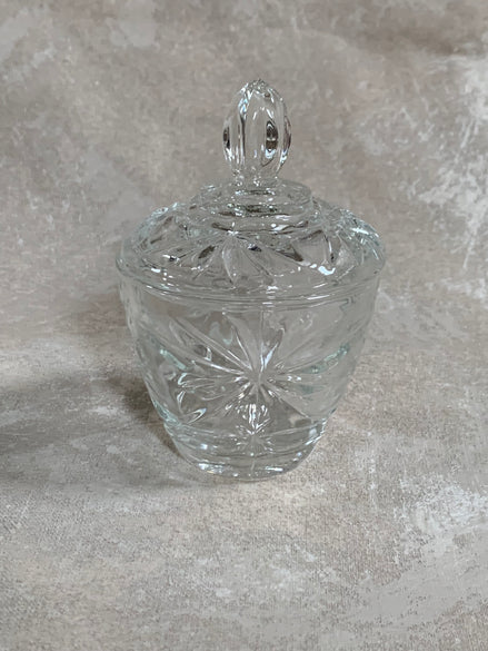 Cut Glass Lidded Candy Jar, Starburst Pattern, Mid-Century