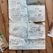 Vintage Avon Creative Needlecraft Crewel Embroidery Kits, Noah's Ark & Piglets and Posies, Started, Set of 2 with Hoops & Yarn