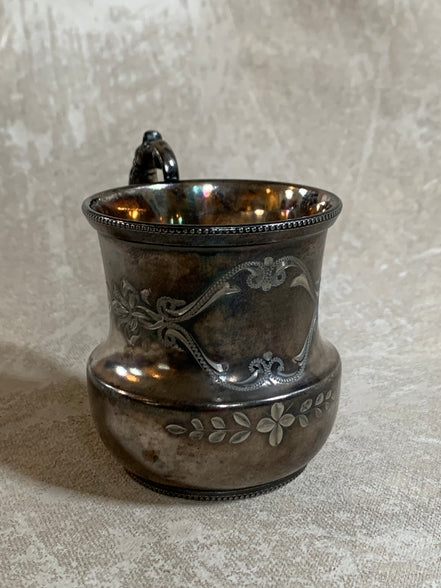 Monarch Silver Co. Triple Plate Victorian Christening Cup, Engraved Floral, Pattern 95