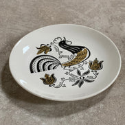 Mid-Century Folk Art Rooster Plate | Black & Mustard Gold Transfer | Pennsylvania Dutch Motif | Salad Plate | Farmhouse Decor | American Dinnerware | circa 1950s–1960s
