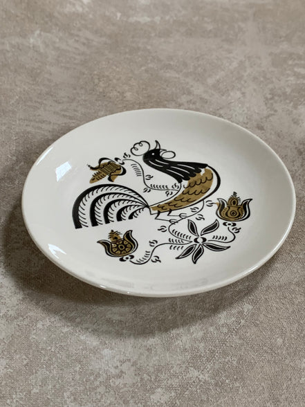 Mid-Century Folk Art Rooster Plate | Black & Mustard Gold Transfer | Pennsylvania Dutch Motif | Salad Plate | Farmhouse Decor | American Dinnerware | circa 1950s–1960s