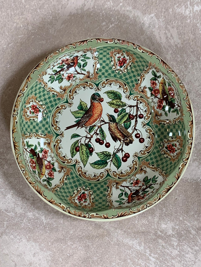 Daher Decorated Ware Bird and Cherry Tin Serving Tray, 1971