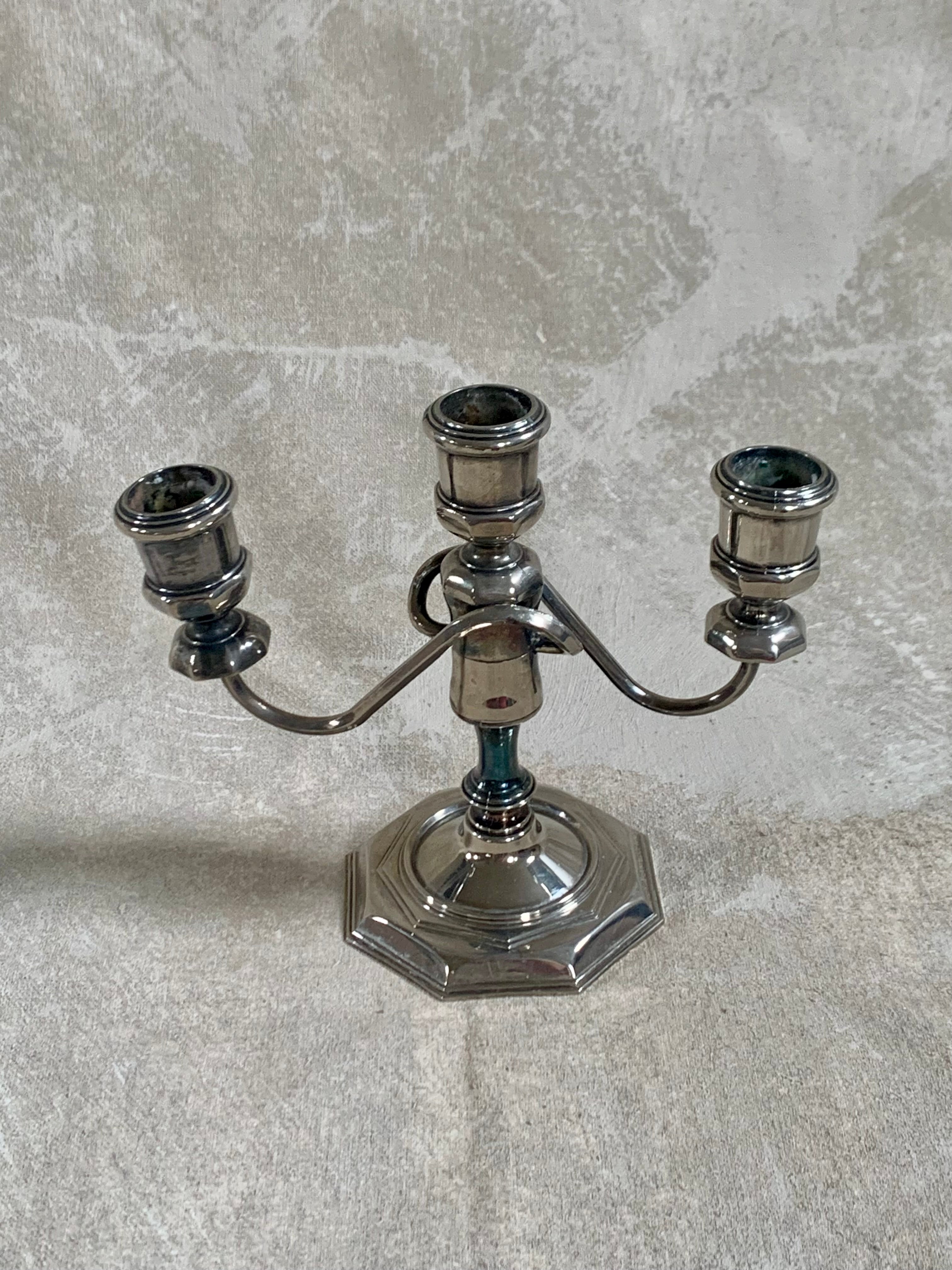 Cup bobeche detail on silver plate candelabra arm — Mid-Century American, 1940s–1960s