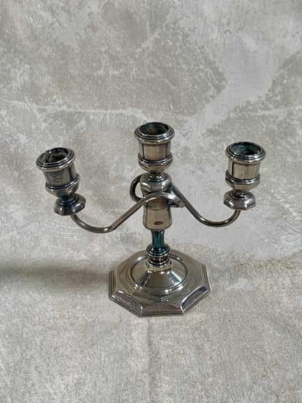 Cup bobeche detail on silver plate candelabra arm — Mid-Century American, 1940s–1960s