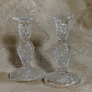 Waterford Crystal Alana pattern candlestick pair — acid-etched mark, Made in Ireland, 1952+
