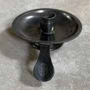Antique Pewter Chamber Candlestick | Paddle Handle | Drip Tray | Struck Touch Mark | Taper Candle Holder | Colonial Style | American or English Pewter